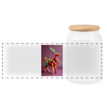 Antler Majesty: Origami Stag - Panoramic Cookie Jar with Wooden Lid - white - Front