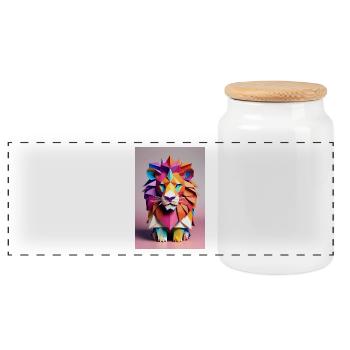 Origami Lion - Panoramic Cookie Jar with Wooden Lid - white - Front