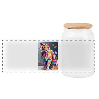 Tigre en origami - Boîte à biscuits avec couvercle en bois - blanc - Devant