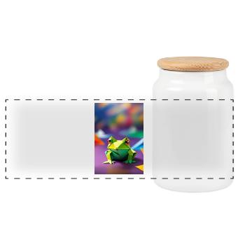 Grüner Origami-Frosch - Panorama Keksdose mit Holzdeckel - Weiß - Vorne