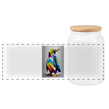 Origami Penguin - Panoramic Cookie Jar with Wooden Lid - white - Front