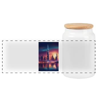 Dubai city sunset - Panoramic Cookie Jar with Wooden Lid - white - Front