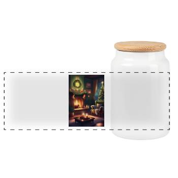 Green christmas home - Panoramic Cookie Jar with Wooden Lid - white - Front
