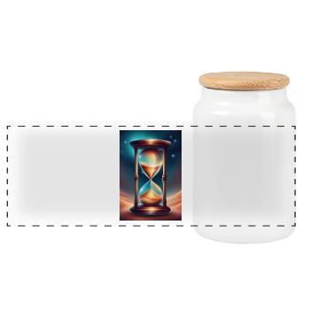 An hourglass on a desert sand - Panoramic Cookie Jar with Wooden Lid - white - Front