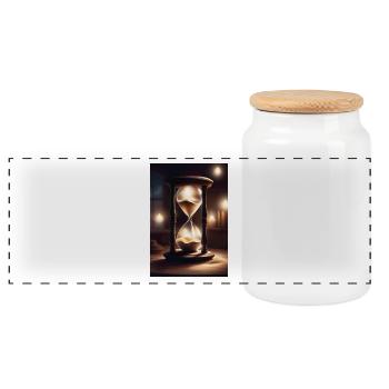 An old timing machine, hourglass - Panoramic Cookie Jar with Wooden Lid - white - Front