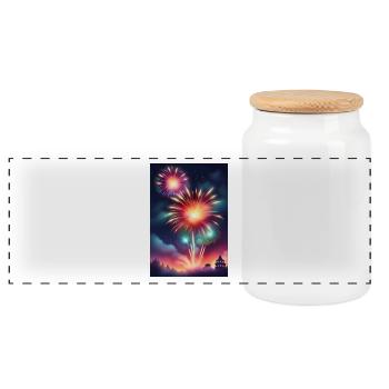 Astonishing New Year's firework show - Panoramic Cookie Jar with Wooden Lid - white - Front