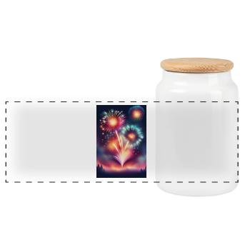 Sparkling and colorful firework celebration - Panoramic Cookie Jar with Wooden Lid - white - Front