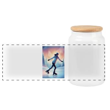 Patinage artistique femme - Boîte à biscuits avec couvercle en bois - blanc - Devant