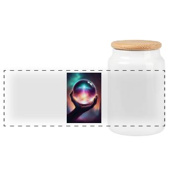 Magic crystal ball in hand - Panoramic Cookie Jar with Wooden Lid - white - Front