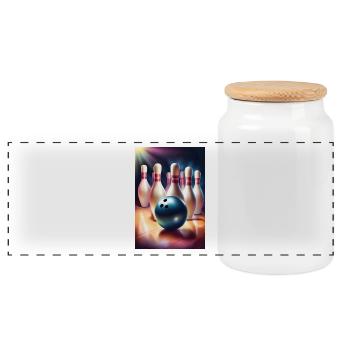 Awesome bowling fathers day gift - Panoramic Cookie Jar with Wooden Lid - white - Front