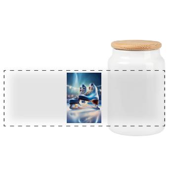 Blue iceskates - Panoramic Cookie Jar with Wooden Lid - white - Front