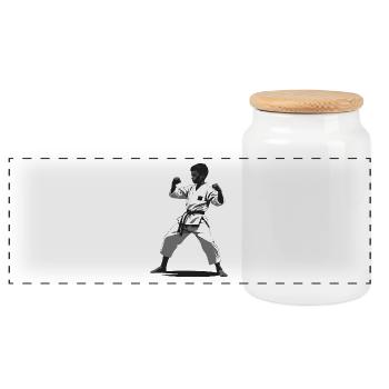 Karate Child Fighter - Martial Arts Sports Sticker - Panoramic Cookie Jar with Wooden Lid - white - Front