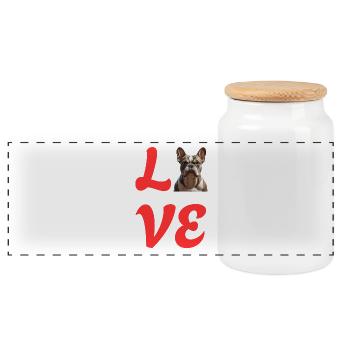 I Love French Bulldog , Dog Lover, Gift Dog Lover - Panoramic Cookie Jar with Wooden Lid - white - Front