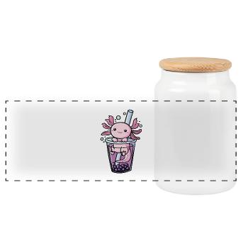 Axolotl Bubble Tea Kawaii Amphibien mignon - Boîte à biscuits avec couvercle en bois - blanc - Devant