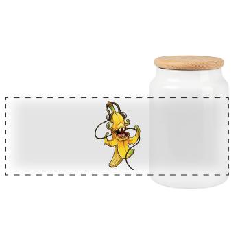 Banana Beat Mascot - Panoramic Cookie Jar with Wooden Lid - white - Front
