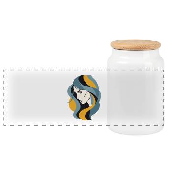 Abstract Woman Profile  Modern Minimalist Line Art - Panoramic Cookie Jar with Wooden Lid - white - Front