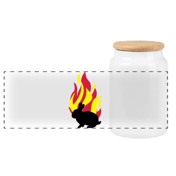 Bunny with fire - Panoramic Cookie Jar with Wooden Lid - white - Front