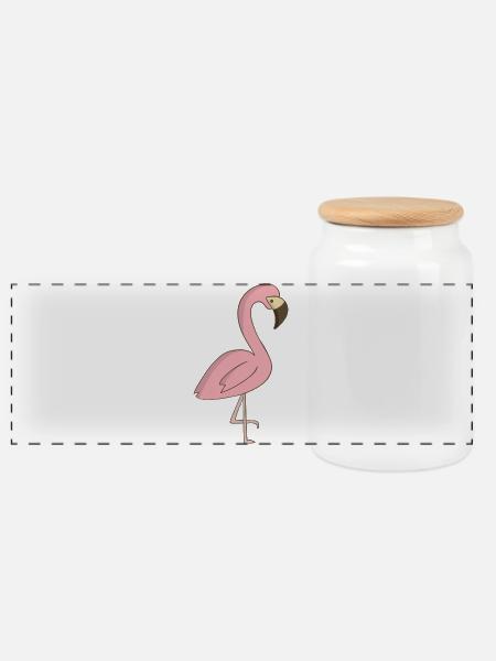 Flamingo - Panorama Keksdose mit Holzdeckel - Weiß