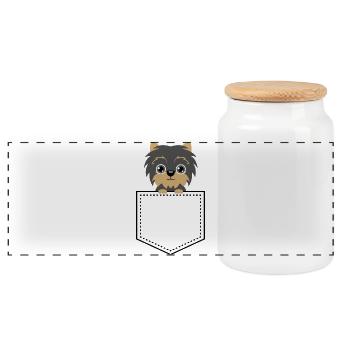 Pocket Animal Yorkshire Terrier - Panoramic Cookie Jar with Wooden Lid - white - Front