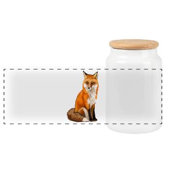 fox - Panoramic Cookie Jar with Wooden Lid - white - Front