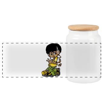 VIntage hip hop b-boy - Panoramic Cookie Jar with Wooden Lid - white - Front