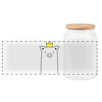 Porc avec couronne porcelet porcelets truie cadeau - Boîte à biscuits avec couvercle en bois - blanc - Devant