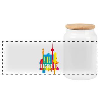 Berlin Graffiti - Panorama Keksdose mit Holzdeckel - Weiß - Vorne