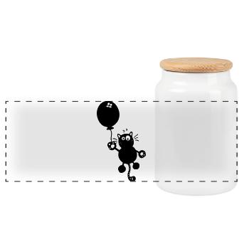 Cat with Balloon - Panoramic Cookie Jar with Wooden Lid - white - Front
