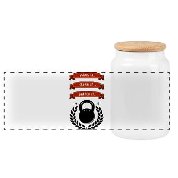 Kettlebell Bids Swing Clean Snatch Fitness Gym - Panoramic Cookie Jar with Wooden Lid - white - Front