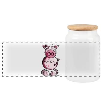 Lustiges Schwein - Panorama Keksdose mit Holzdeckel - Weiß - Vorne