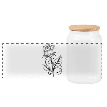 Rose with leaves - Panoramic Cookie Jar with Wooden Lid - white - Front