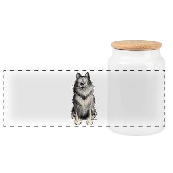 Happy Wolfsspitz I Comic Dog Gift - Panoramic Cookie Jar with Wooden Lid - white - Front