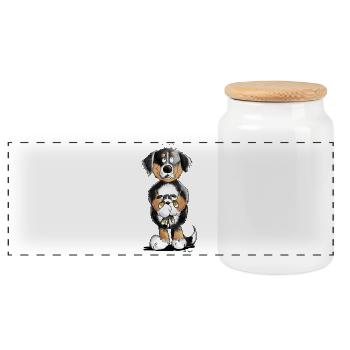 Bernese Mountain Dog with toy I Comic Dog - Panoramic Cookie Jar with Wooden Lid - white - Front