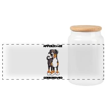 Mignon Appenzeller Sennenhund - Boîte à biscuits avec couvercle en bois - blanc - Devant