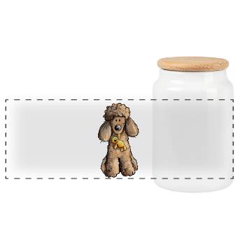 Pudel mit Teddy - Panorama Keksdose mit Holzdeckel - Weiß - Vorne