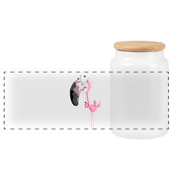 Lustiger Flamingo - Flamingos - Vogel - Comic - Panorama Keksdose mit Holzdeckel - Weiß - Vorne