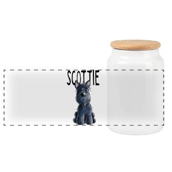Niedlicher Scottie - Scottish Terrier - Geschenk - Panorama Keksdose mit Holzdeckel - Weiß - Vorne