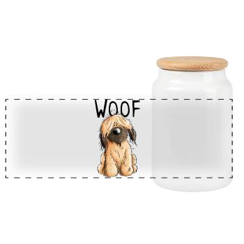 Woof Briard - Comic - Geschenk - Hund - Hunde - Panorama Keksdose mit Holzdeckel - Weiß - Vorne