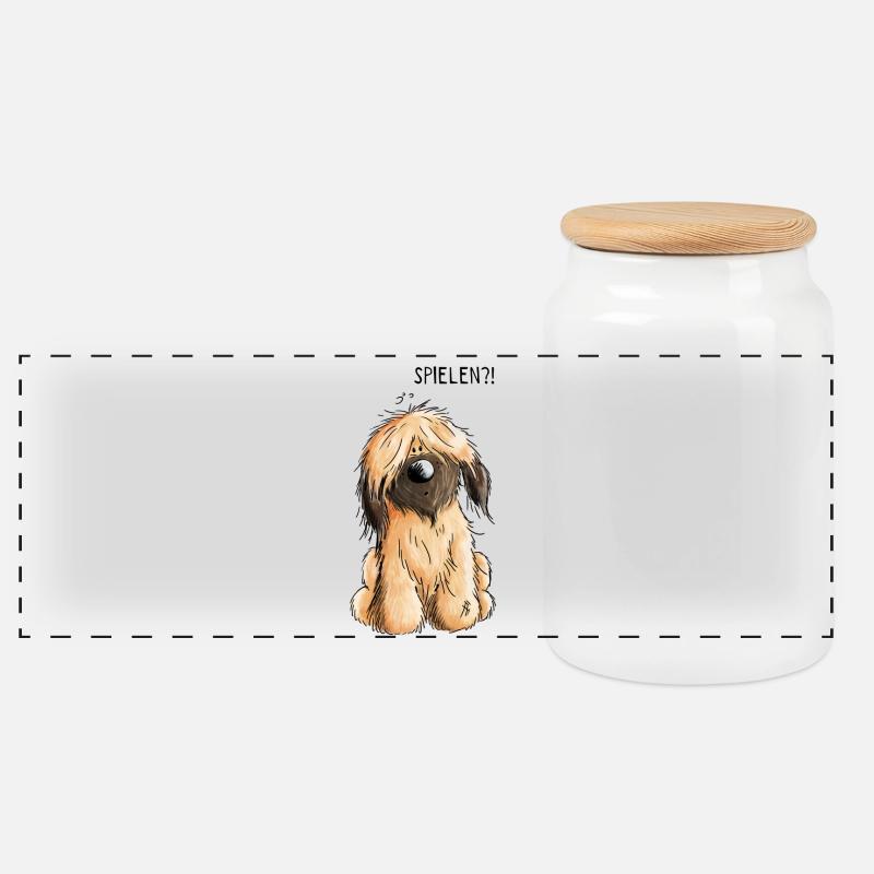 Verspielter kleiner Briard - Hund - Hunde - Gesche - Panorama Keksdose mit Holzdeckel - Weiß