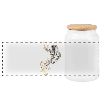 Retro Mikrofon mit Musiknoten. Microphon. Gold. - Panorama Keksdose mit Holzdeckel - Weiß - Vorne