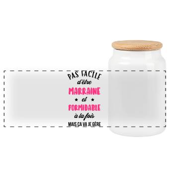 Marraine formidable / Filleule / Filleul / Baptême - Boîte à biscuits avec couvercle en bois - blanc - Devant