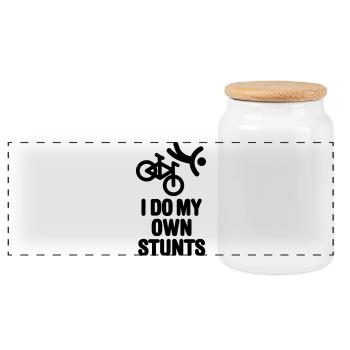 I do my own stunts mountain bike MTB ATB biking - Panoramic Cookie Jar with Wooden Lid - white - Front