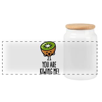 You are kiwing me Kawaii cute kiwi cartoon funny - Panoramic Cookie Jar with Wooden Lid - white - Front