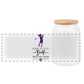Golf - Panorama Keksdose mit Holzdeckel - Weiß - Vorne