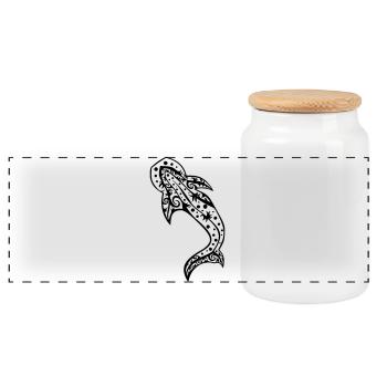 Whale shark - Panoramic Cookie Jar with Wooden Lid - white - Front