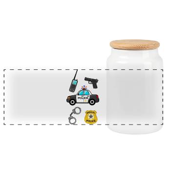 Police, police, cop, cop police car, officer - Panoramic Cookie Jar with Wooden Lid - white - Front