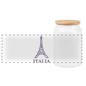 Italy Eiffel Tower design - Panoramic Cookie Jar with Wooden Lid - white - Front