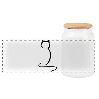 Cat - Panoramic Cookie Jar with Wooden Lid - white - Front