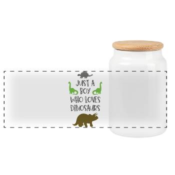 Juste un garçon qui aime les dinosaures - Boîte à biscuits avec couvercle en bois - blanc - Devant