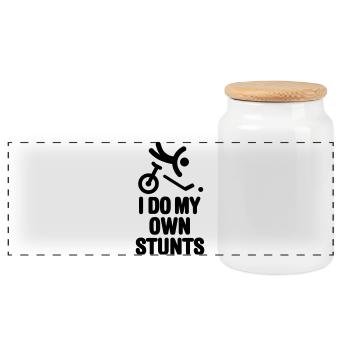 I do my own stunts unicycle hockey unicycling - Panoramic Cookie Jar with Wooden Lid - white - Front